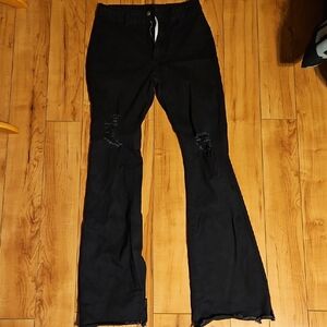 Stylish Black Distressed Flare Women Jeans
